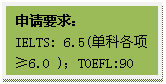 文本框: 申请要求:IELTS: 6.5(单科各项≥6.0 );TOEFL:90